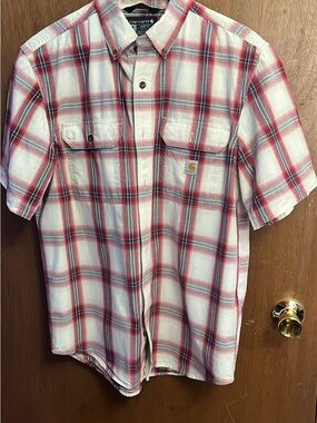 Carhartt Red, White and Black Plaid Short Sleeve Button-Up Shirt